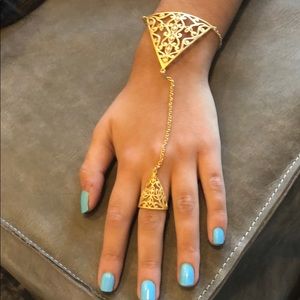 Matte Gold Ring Hand Chain Cuff Bracelet